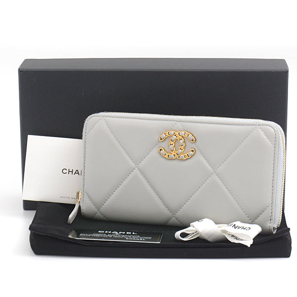 Top Quality Chanel Lambskin Round Zipper Long Wallet Gray
