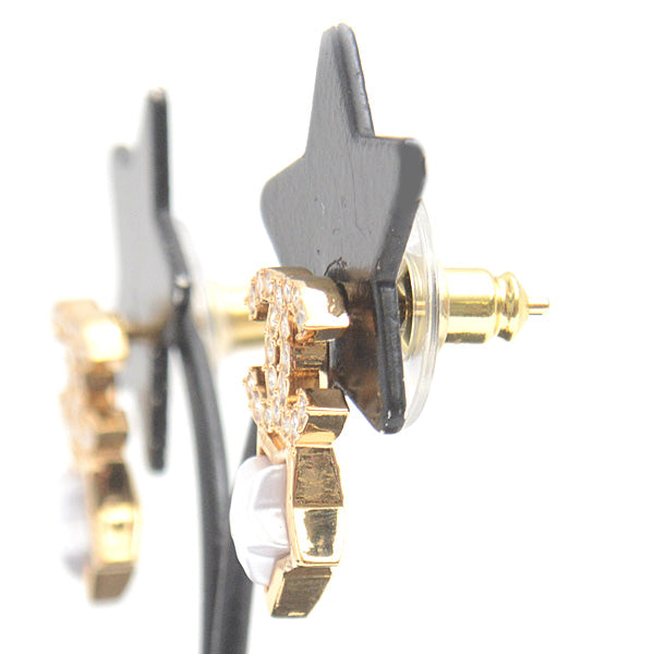 Top Quality Chanel Star Rhinestone Earrings Gold White