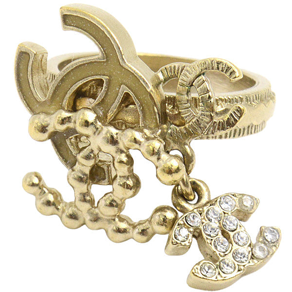 Top Quality Chanel 4P Coco Mark Swing Ring 13 GP Crystal