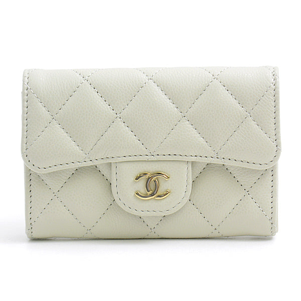 Top Quality Chanel Caviar Skin Matelasse Classic Flap Card Case Light Grey