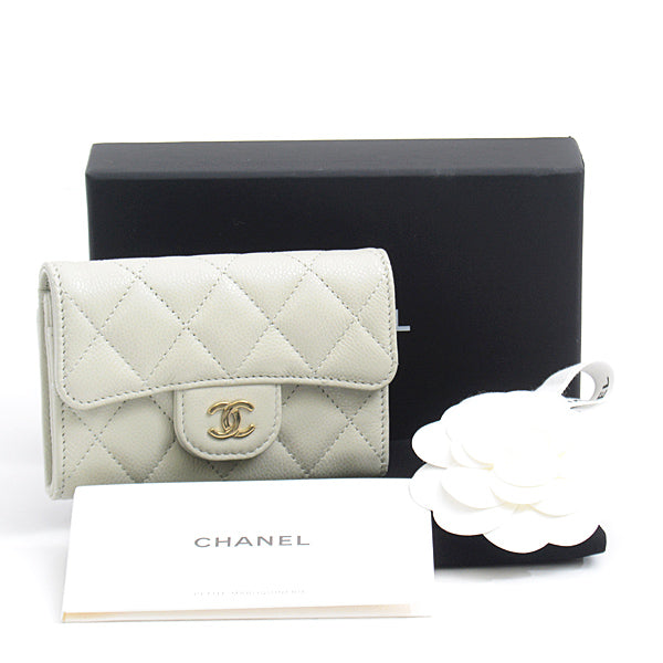 Top Quality Chanel Caviar Skin Matelasse Classic Flap Card Case Light Grey