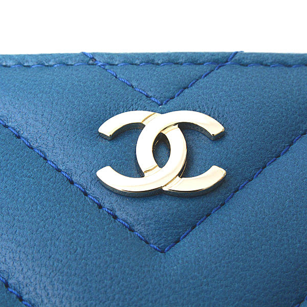 Top Quality Chanel Chevron Lambskin Round Zip Wallet Blue