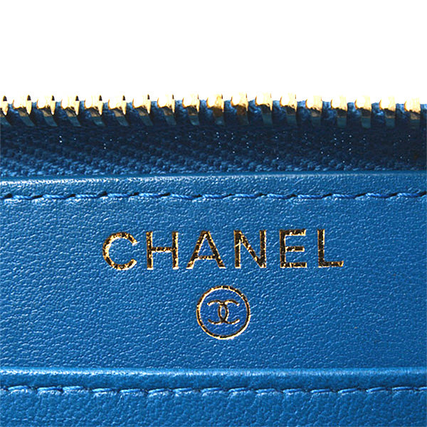 Top Quality Chanel Chevron Lambskin Round Zip Wallet Blue