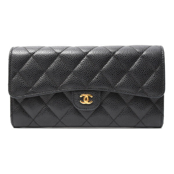 Top Quality Chanel Caviar Long Flap Wallet Black