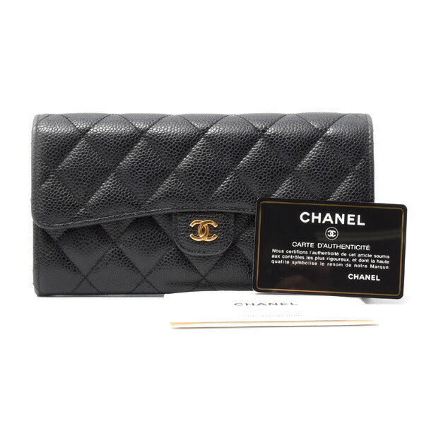 Top Quality Chanel Caviar Long Flap Wallet Black