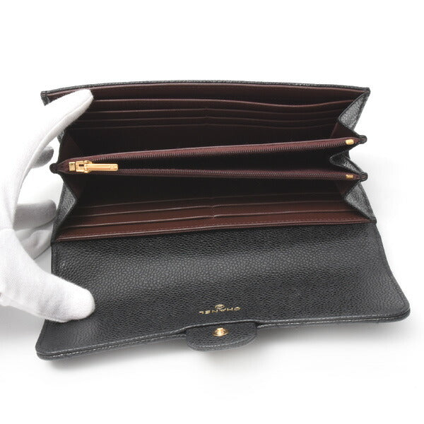 Top Quality Chanel Caviar Long Flap Wallet Black