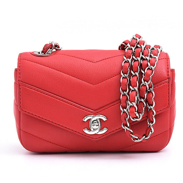 Top Quality Chanel Chevron Mini Chain Shoulder Bag Red Caviar Skin