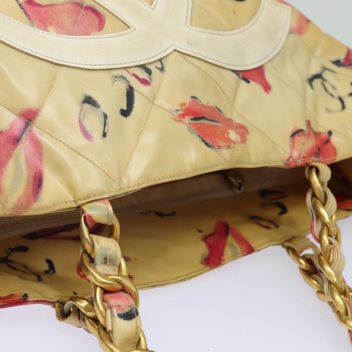 Top Quality Chanel Chain Tote Bag Vinyl White CC Auth 77840
