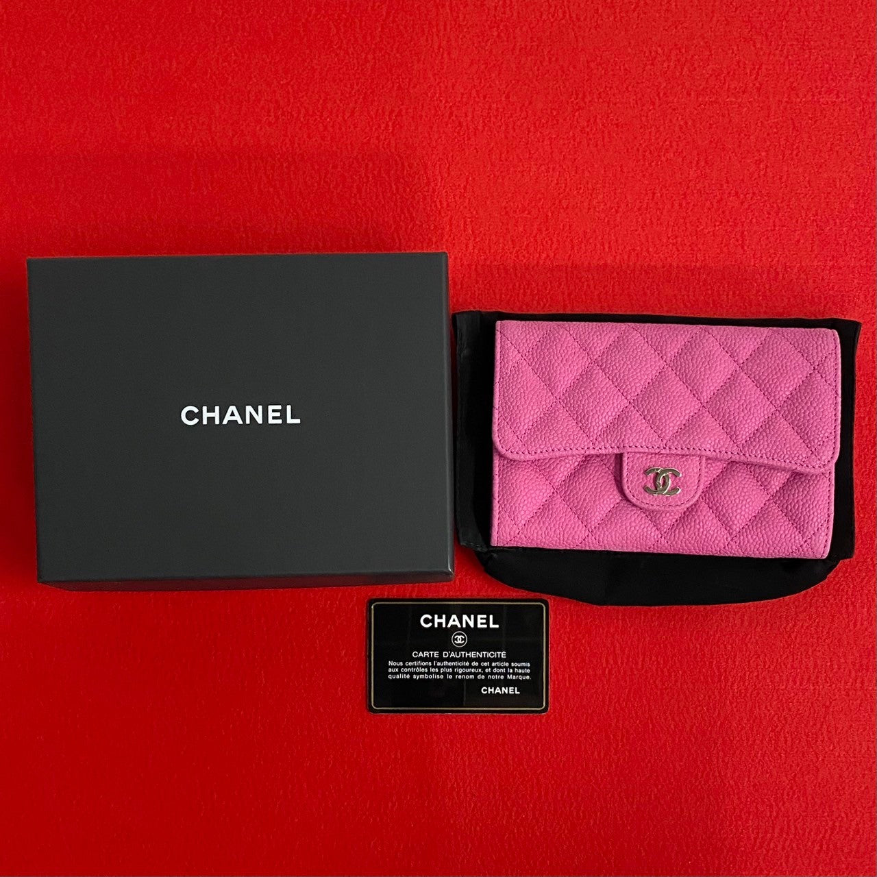 Top Quality Chanel Caviar Leather Bifold Wallet Pink