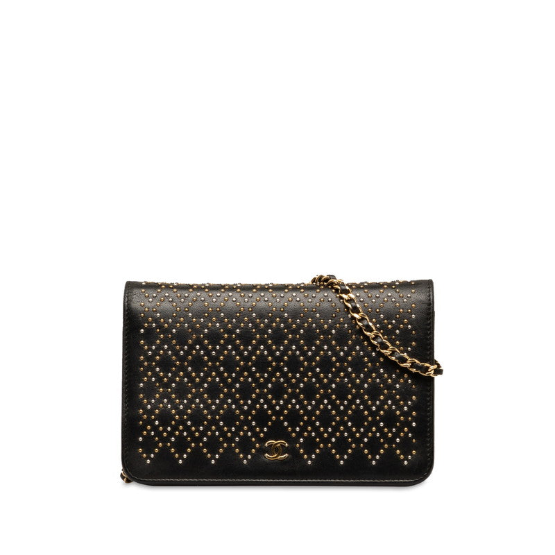 Top Quality Chanel Matelasse Studded Chain Wallet Black