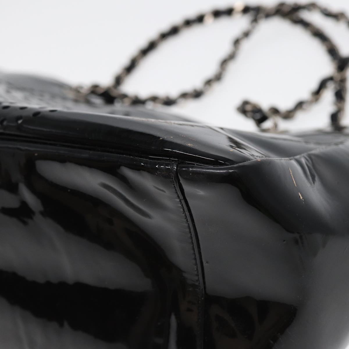Top Quality Chanel Chain Tote Bag Patent leather Black Silver CC Auth 86039