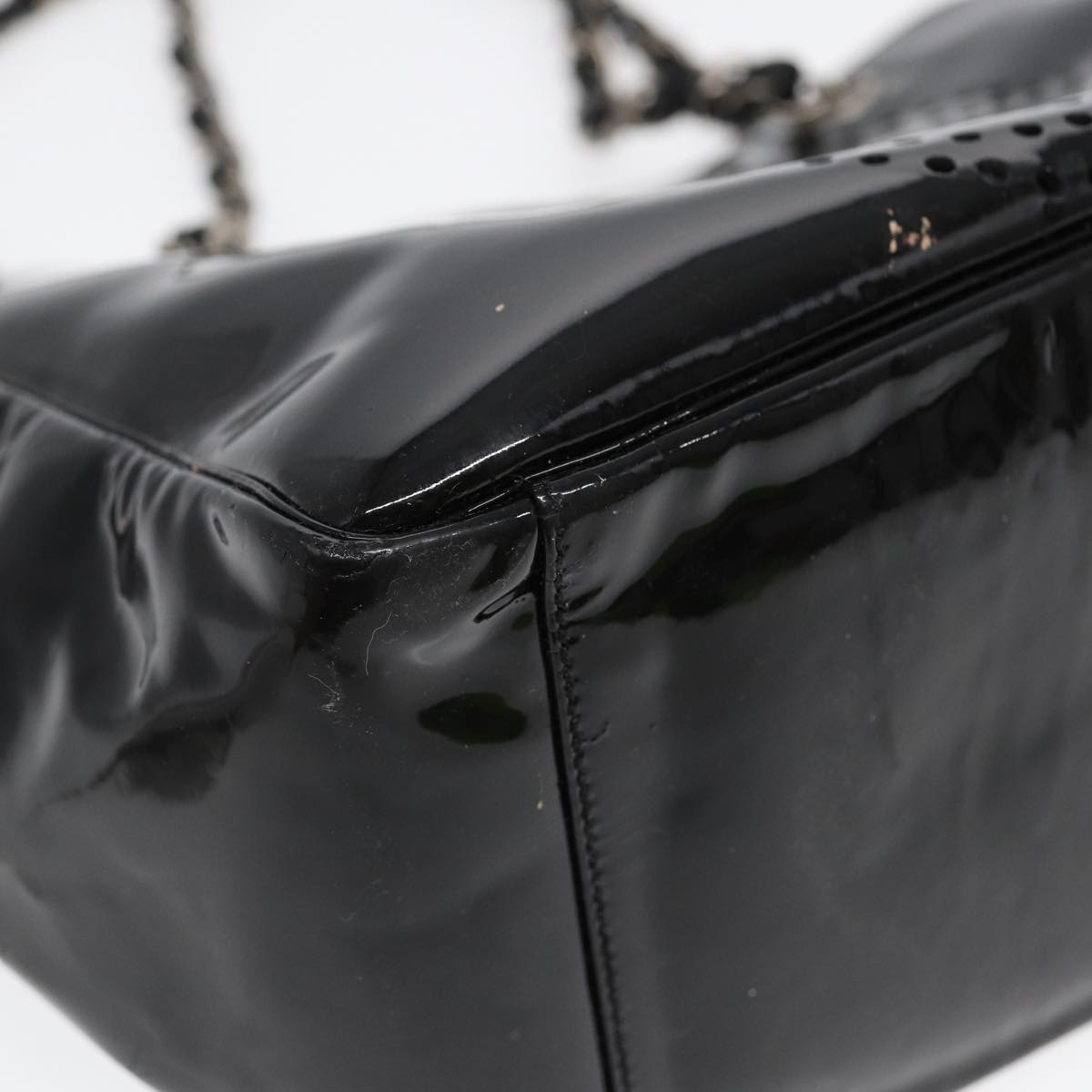 Top Quality Chanel Chain Tote Bag Patent leather Black Silver CC Auth 86039