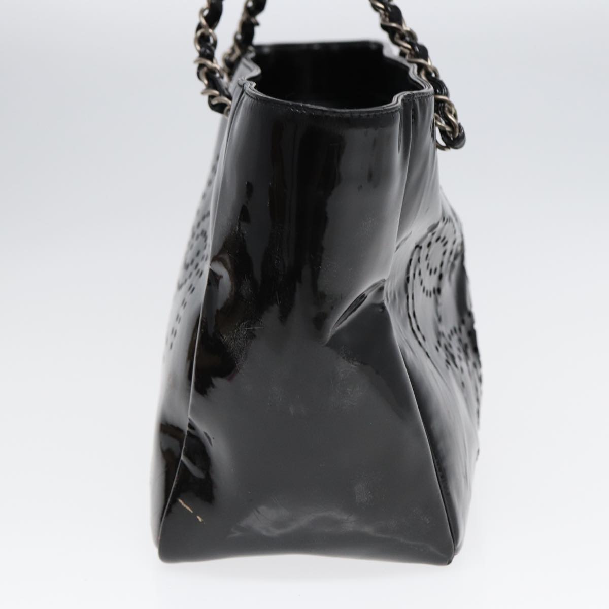Top Quality Chanel Chain Tote Bag Patent leather Black Silver CC Auth 86039