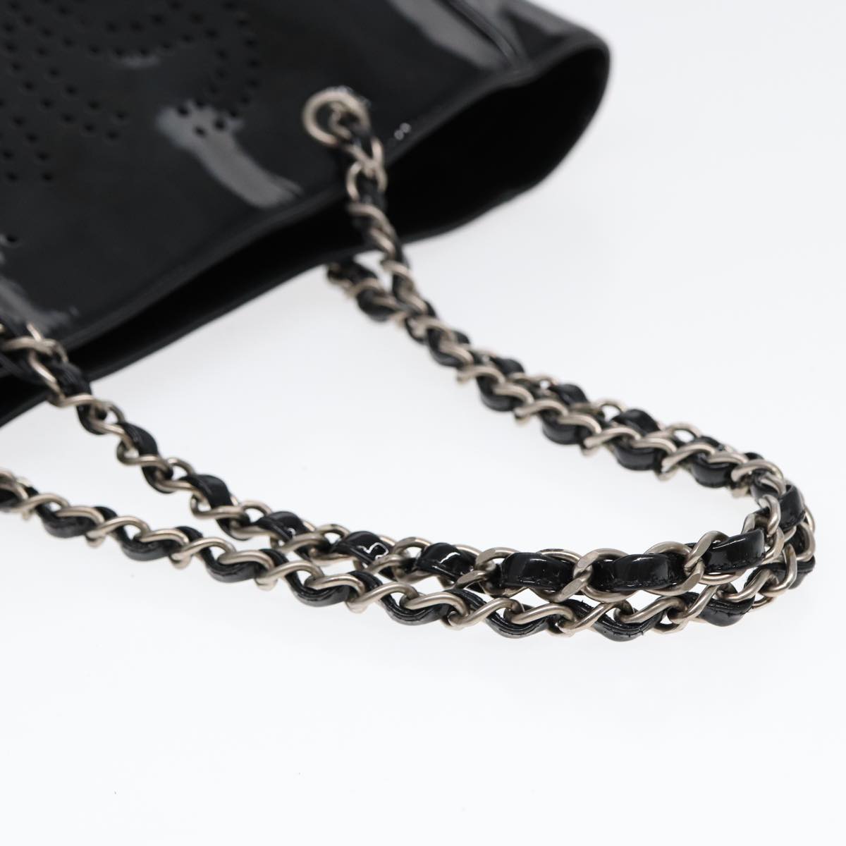 Top Quality Chanel Chain Tote Bag Patent leather Black Silver CC Auth 86039