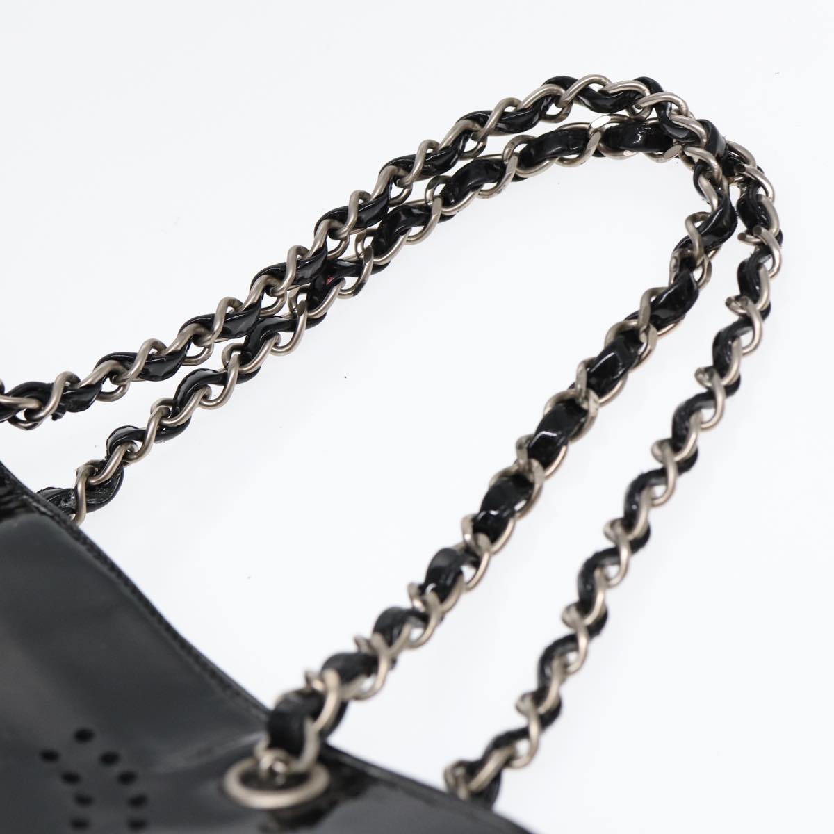Top Quality Chanel Chain Tote Bag Patent leather Black Silver CC Auth 86039