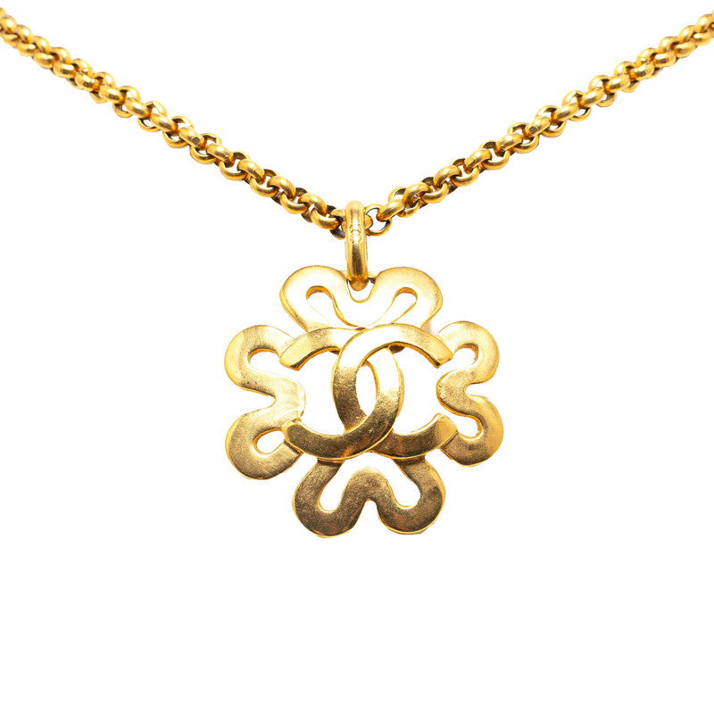 Top Quality Chanel Vintage Coco Mark Clover Necklace Gold Plated