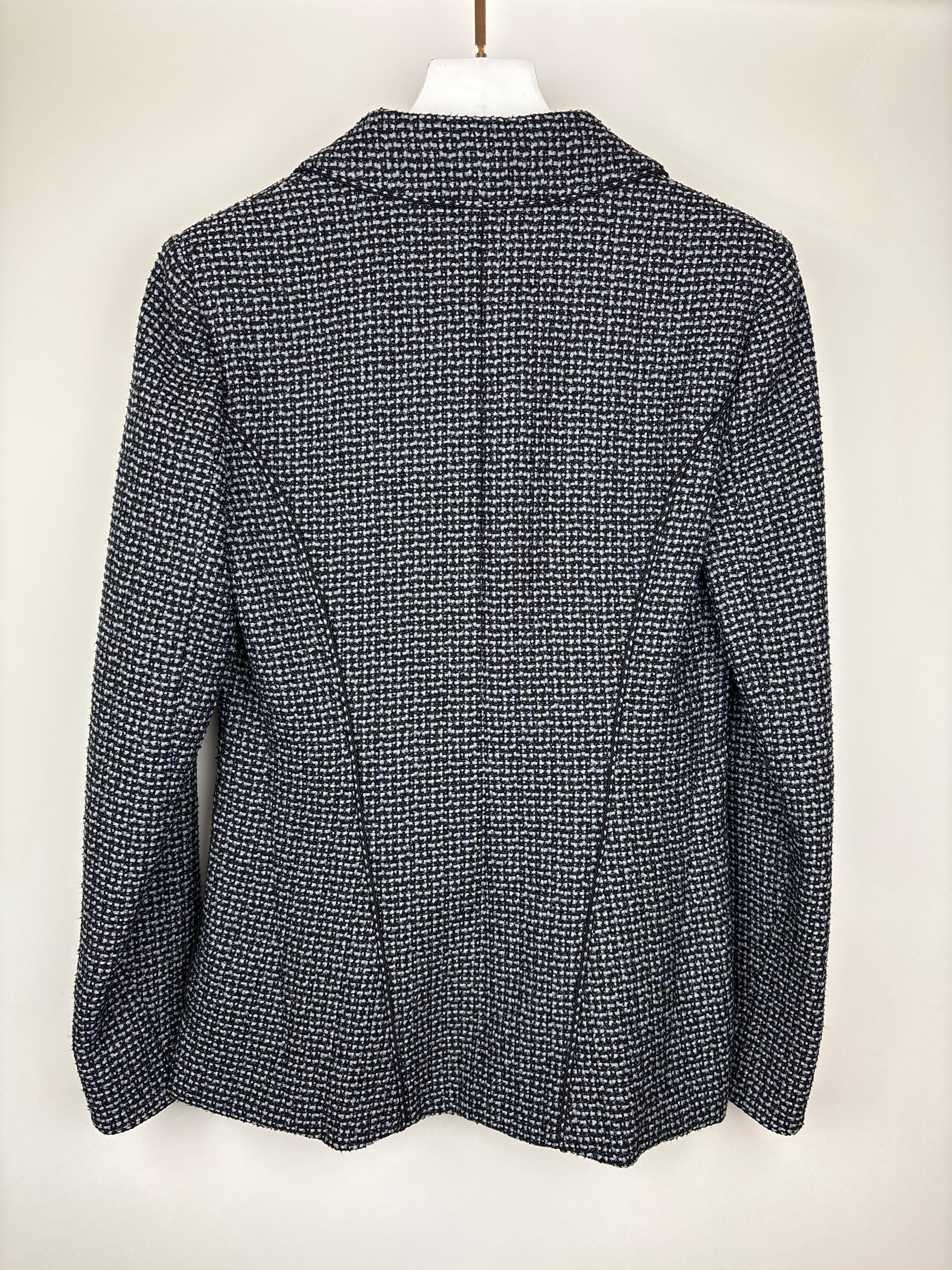 Top Quality Chanel Black & Grey Metallic Tweed Curved Hem Jacket with Ruthenium CC Button Detail FR 36 (UK 8)
