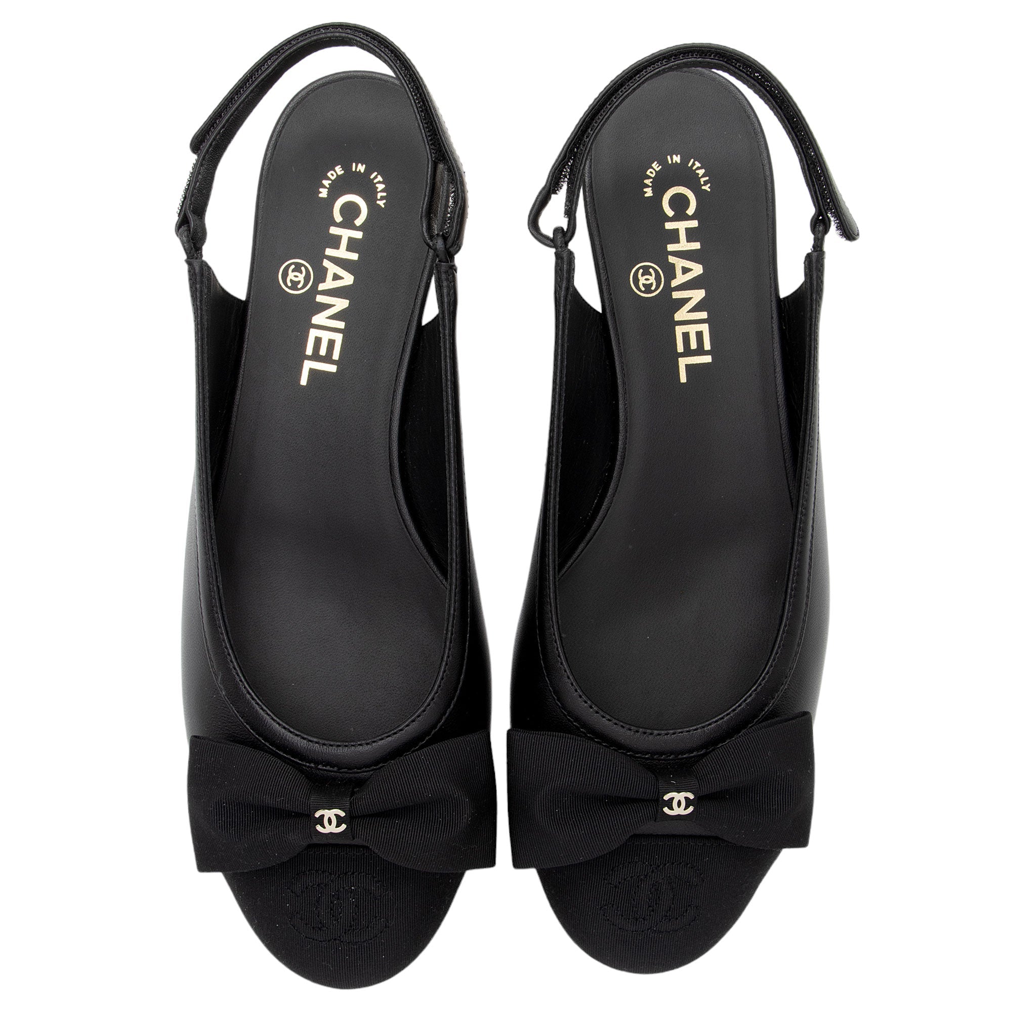 Top Quality Chanel Lambskin Grosgrain Bow CC Captoe Slingback Flats - Size 8.5 / 38.5 (SHF-UU3dKk)