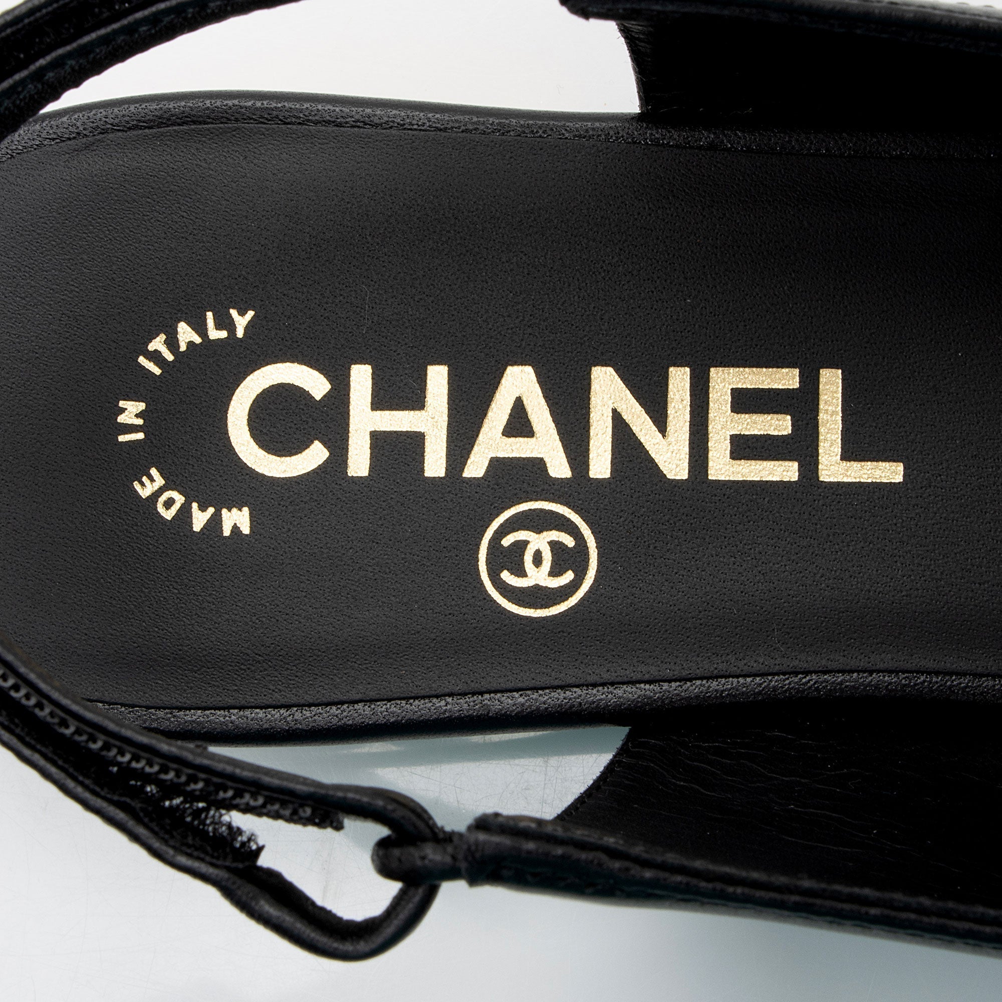 Top Quality Chanel Lambskin Grosgrain Bow CC Captoe Slingback Flats - Size 8.5 / 38.5 (SHF-UU3dKk)