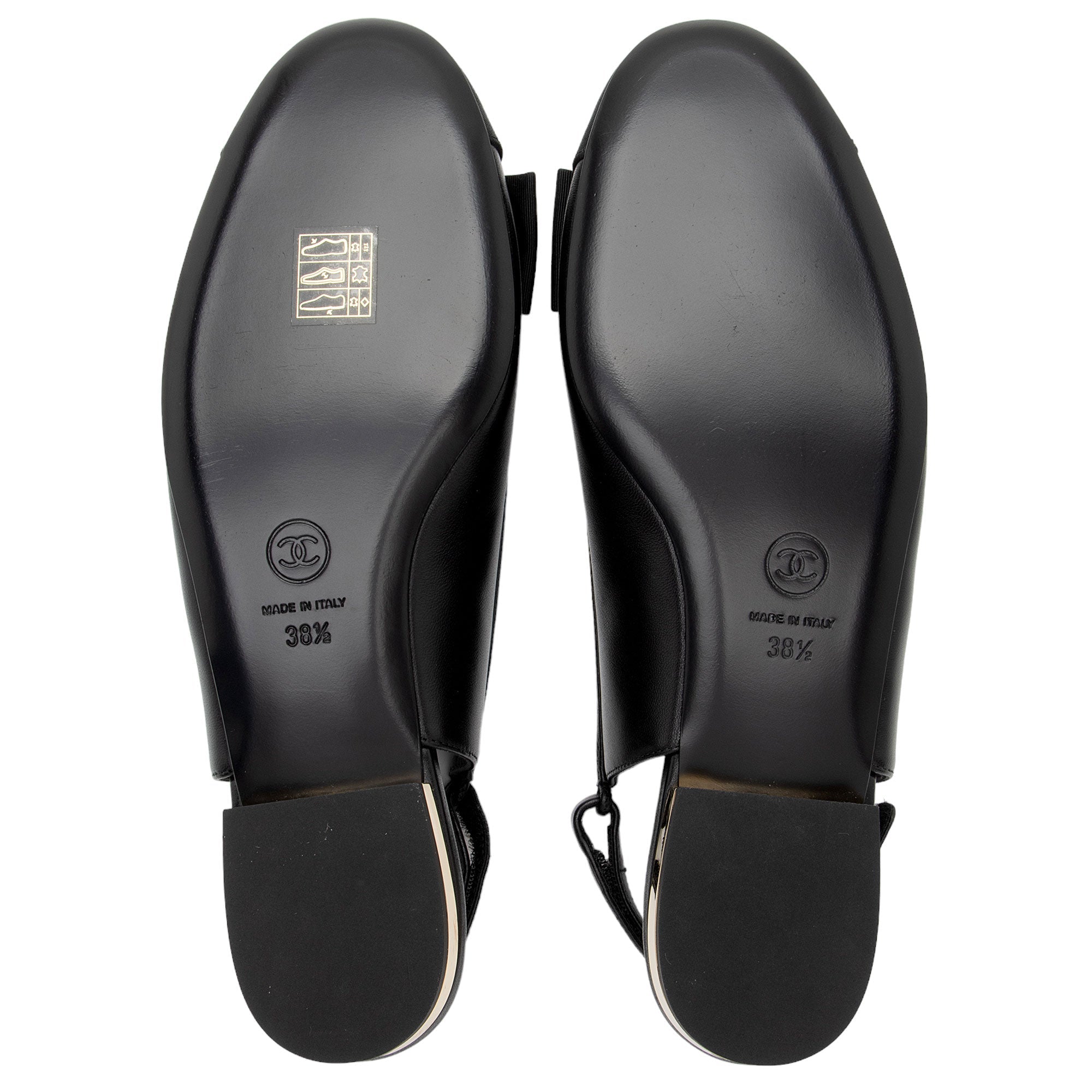 Top Quality Chanel Lambskin Grosgrain Bow CC Captoe Slingback Flats - Size 8.5 / 38.5 (SHF-UU3dKk)