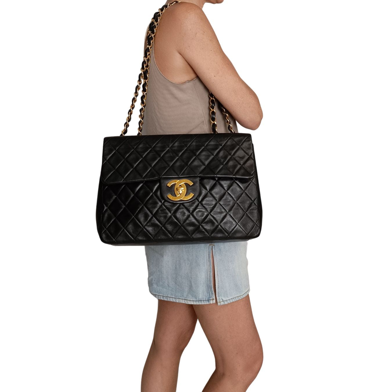 Top Quality Chanel Top Quality Chanel Top Quality Chanel borsa a tracolla Dekamatrasse 34 Maxi in pelle nera