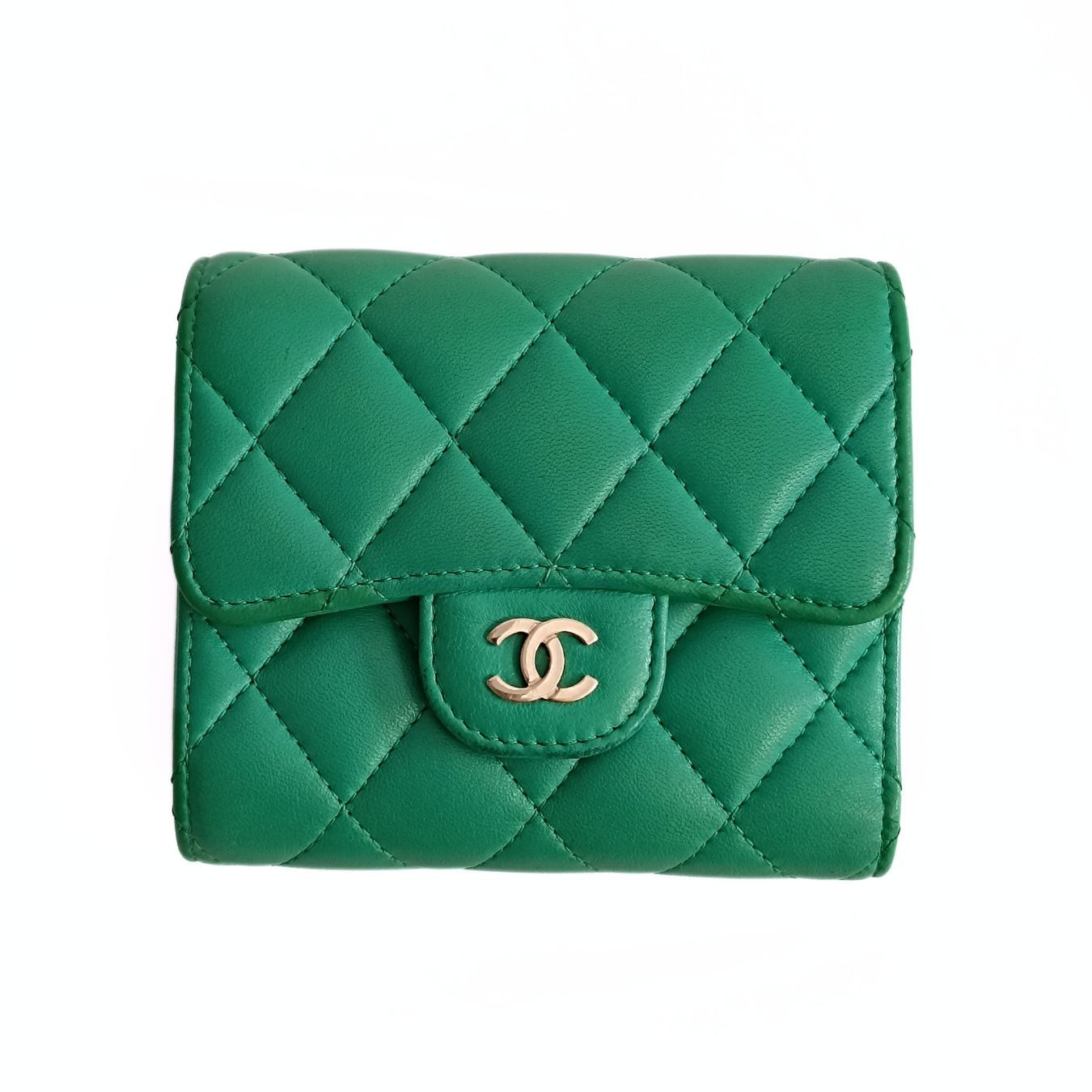 Top Quality Chanel Top Quality Chanel Top Quality Chanel compact trifold wallet in green leather