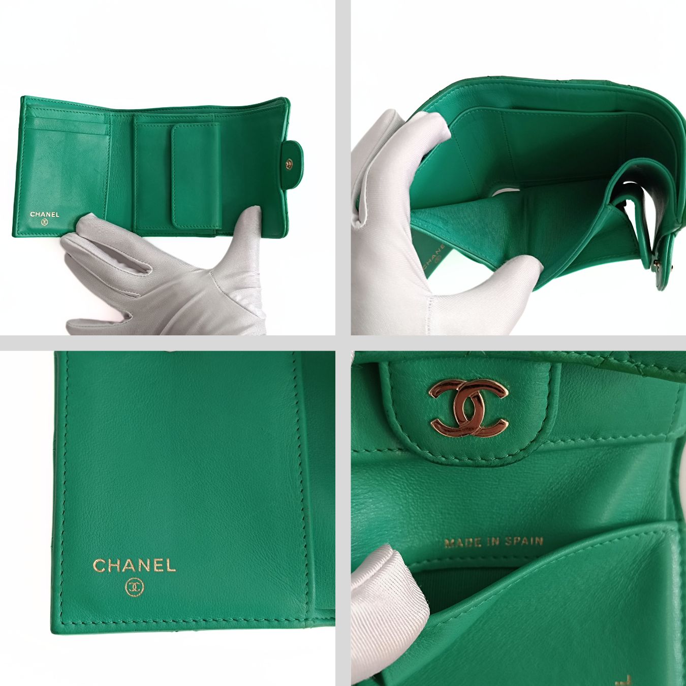 Top Quality Chanel Top Quality Chanel Top Quality Chanel compact trifold wallet in green leather
