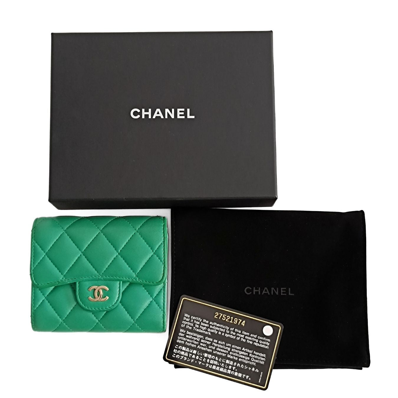 Top Quality Chanel Top Quality Chanel Top Quality Chanel compact trifold wallet in green leather