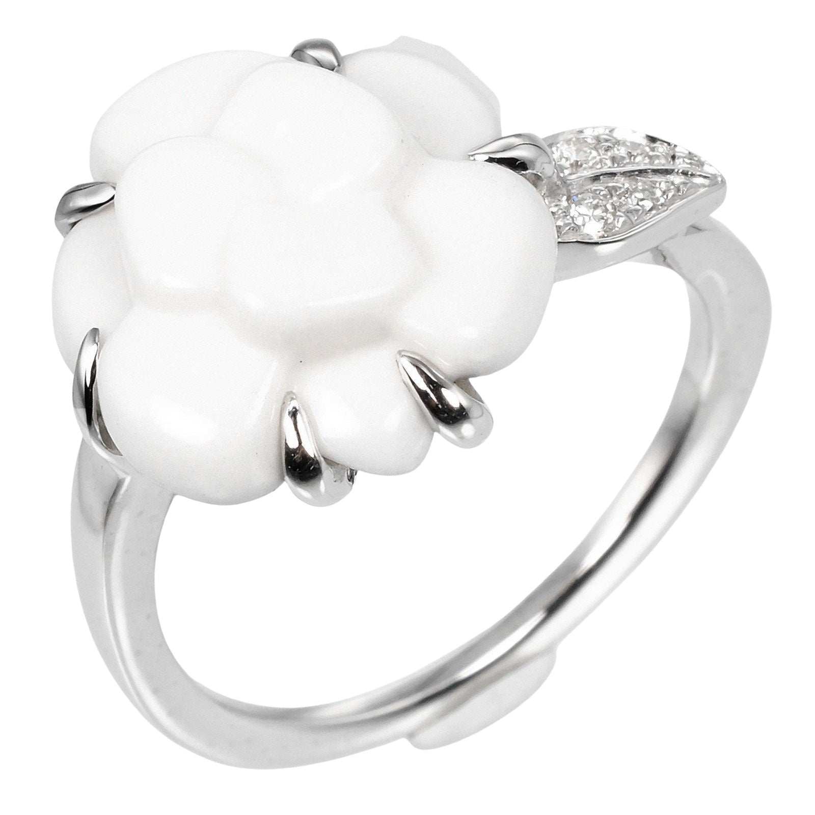 Top Quality Chanel Camellia Ring K18WG Ceramic Diamond