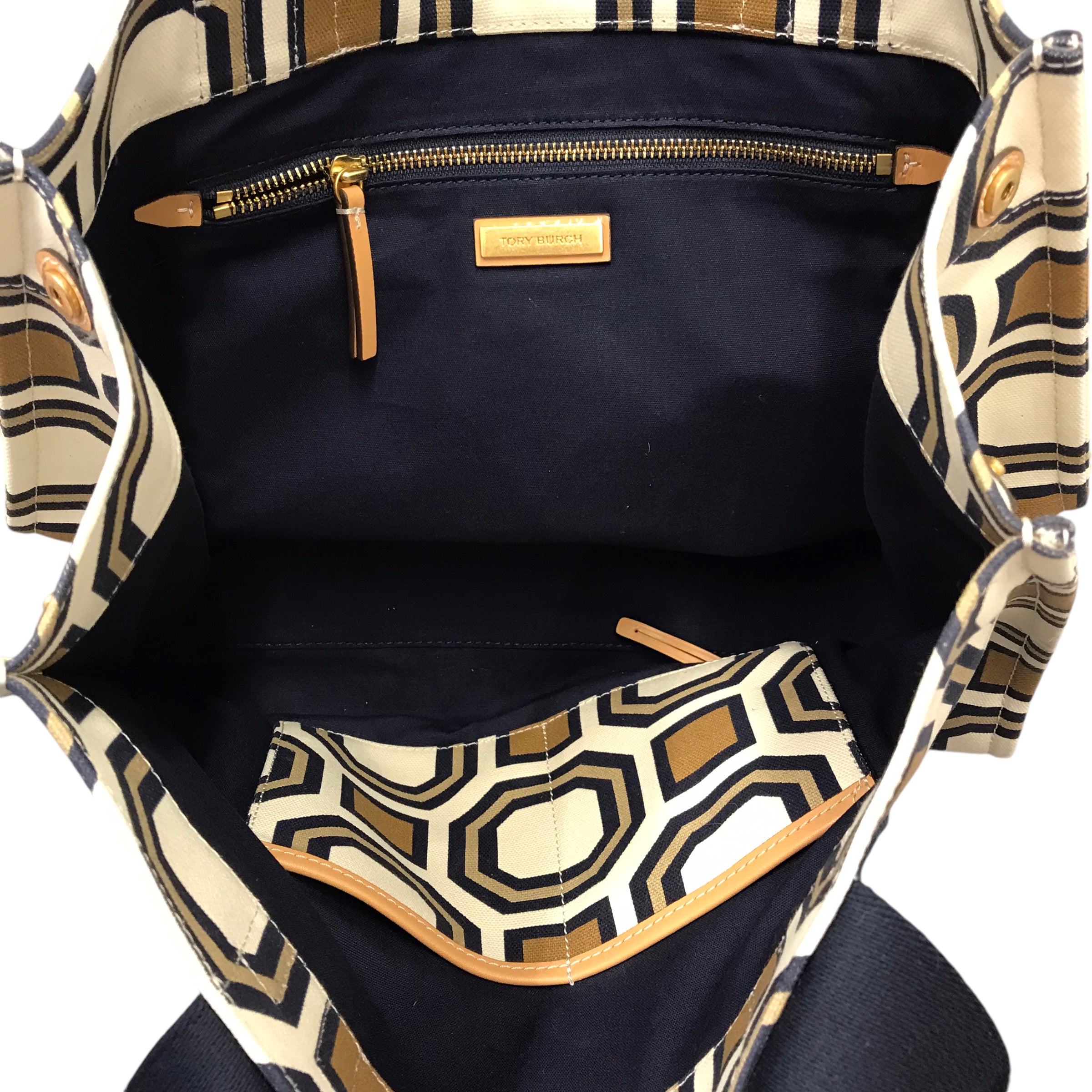 Tote Designer By Tory Burch In Blue & Cream. Size:Large