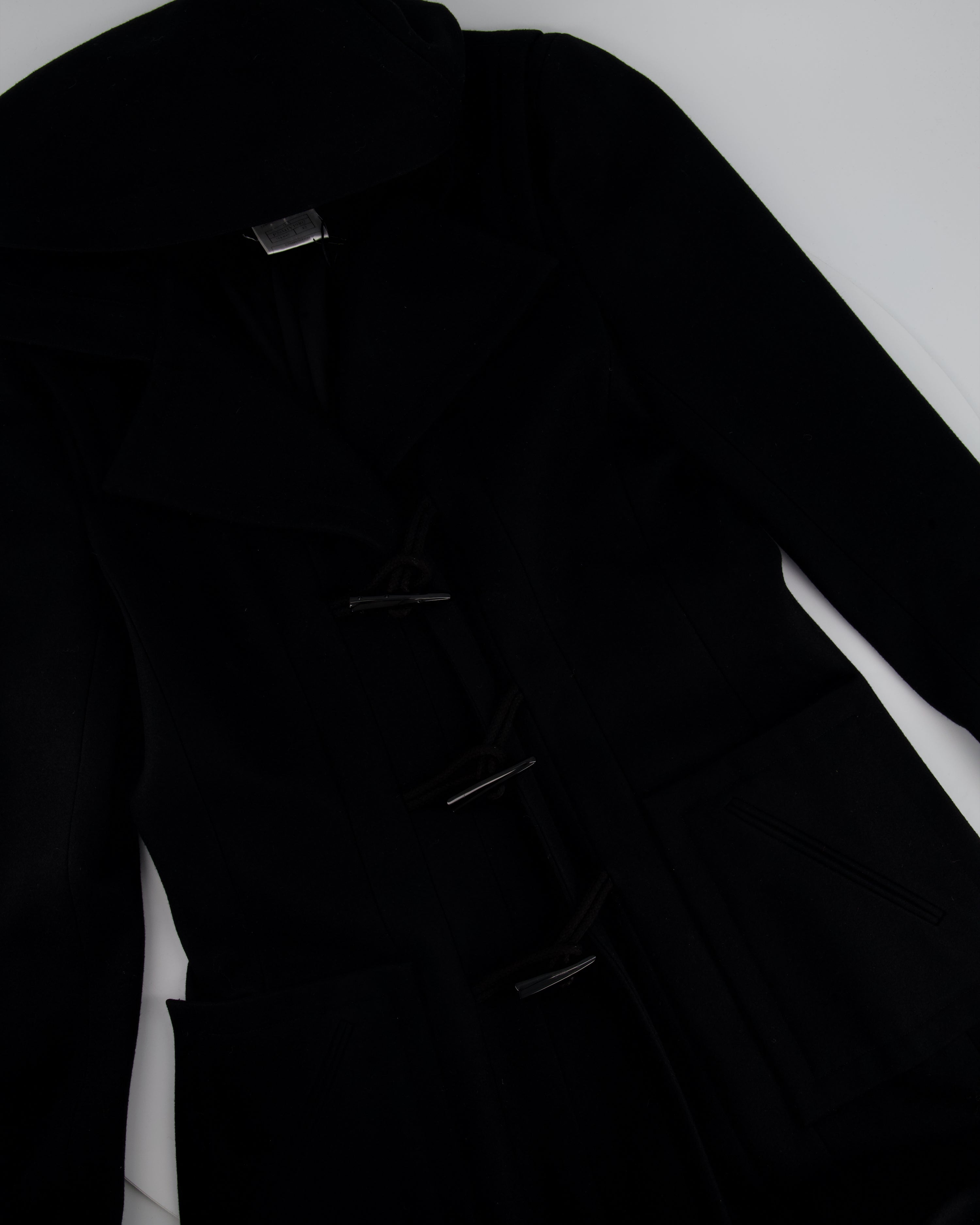 Top Quality Chanel Black Hooded Longline Wool Coat with Toggle Fasten Detail FR 42 (UK 10)