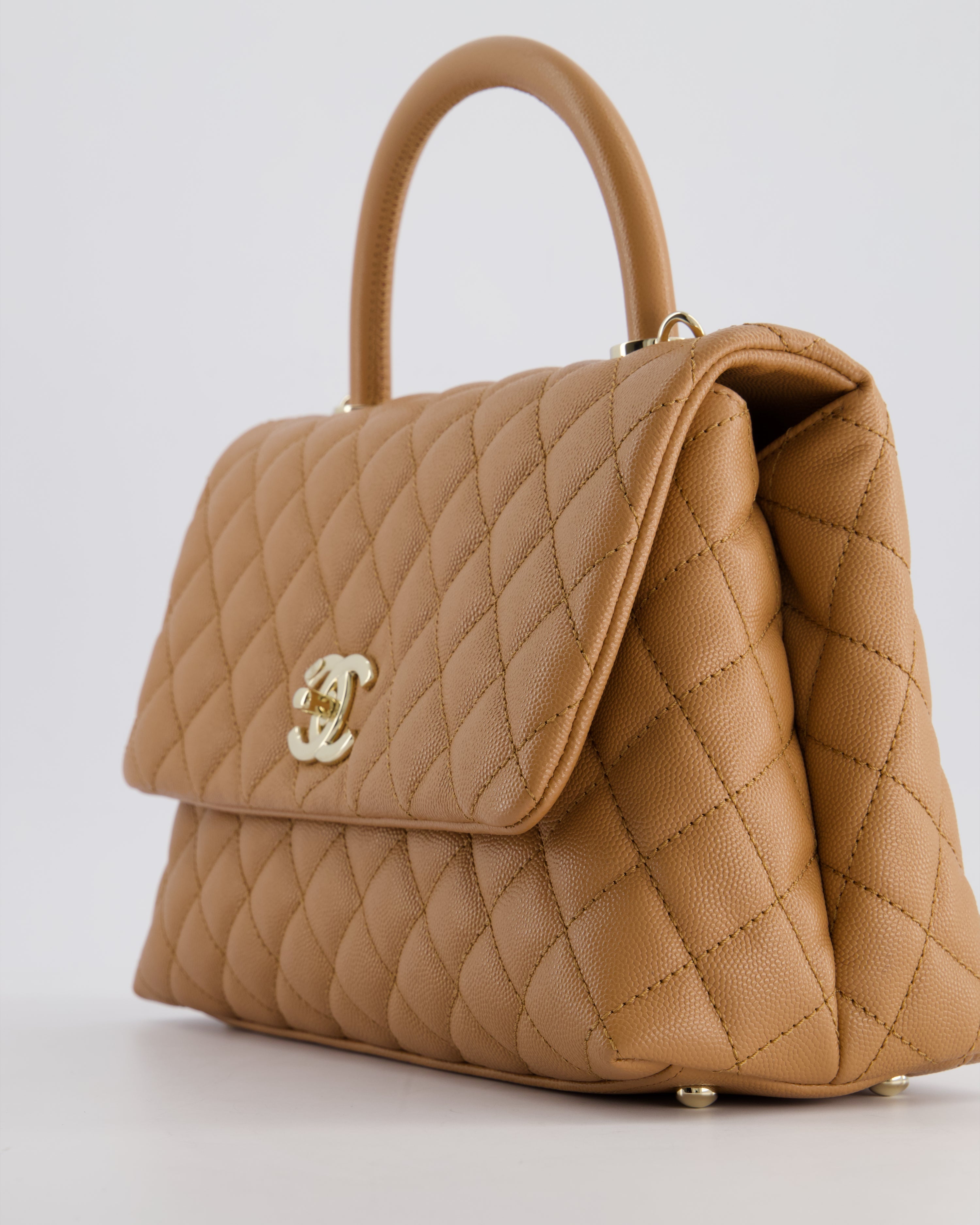 *RARE* Top Quality Chanel Medium Caramel Caviar Quilted Coco Flap Bag with Champagne Gold Hardware