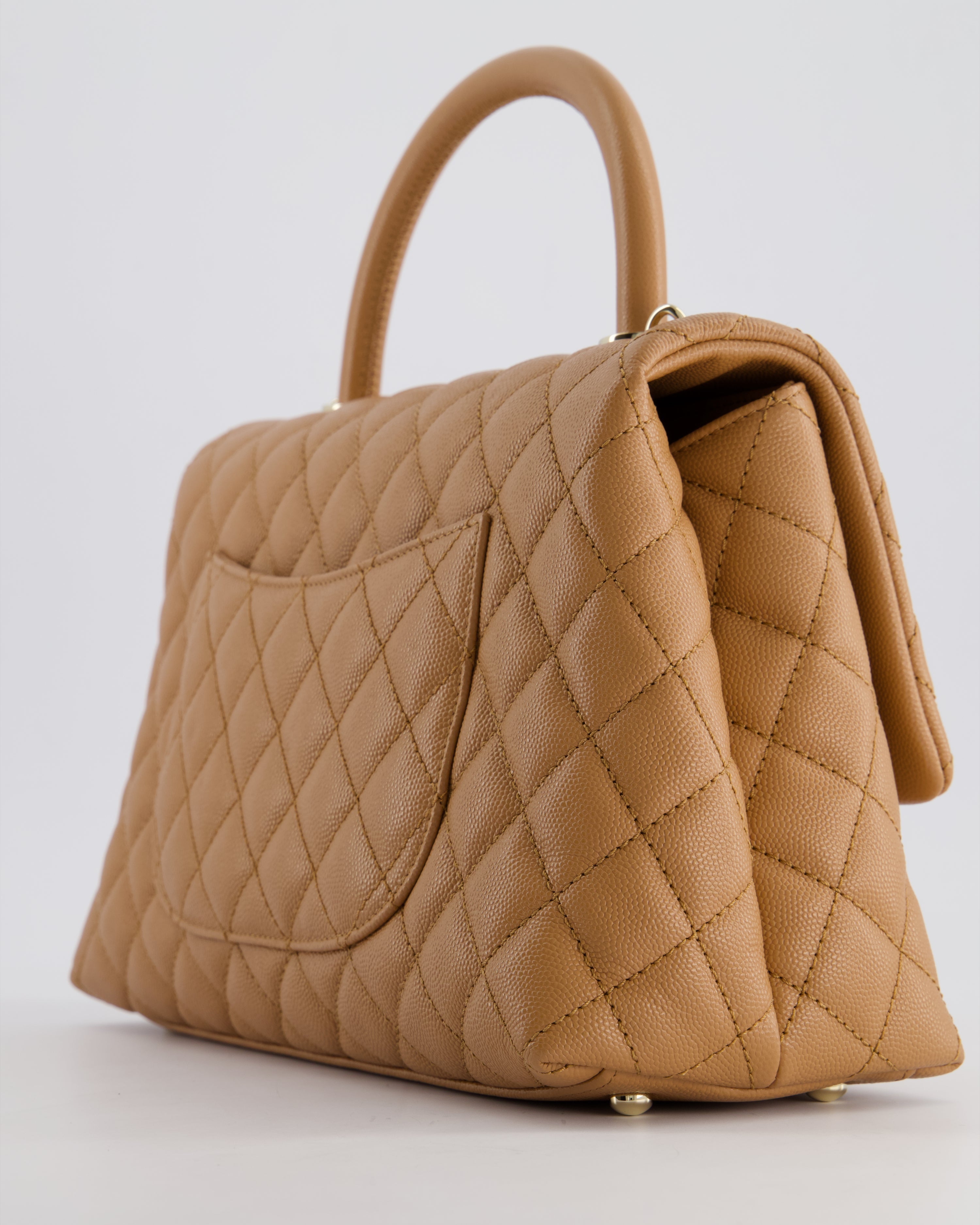 *RARE* Top Quality Chanel Medium Caramel Caviar Quilted Coco Flap Bag with Champagne Gold Hardware