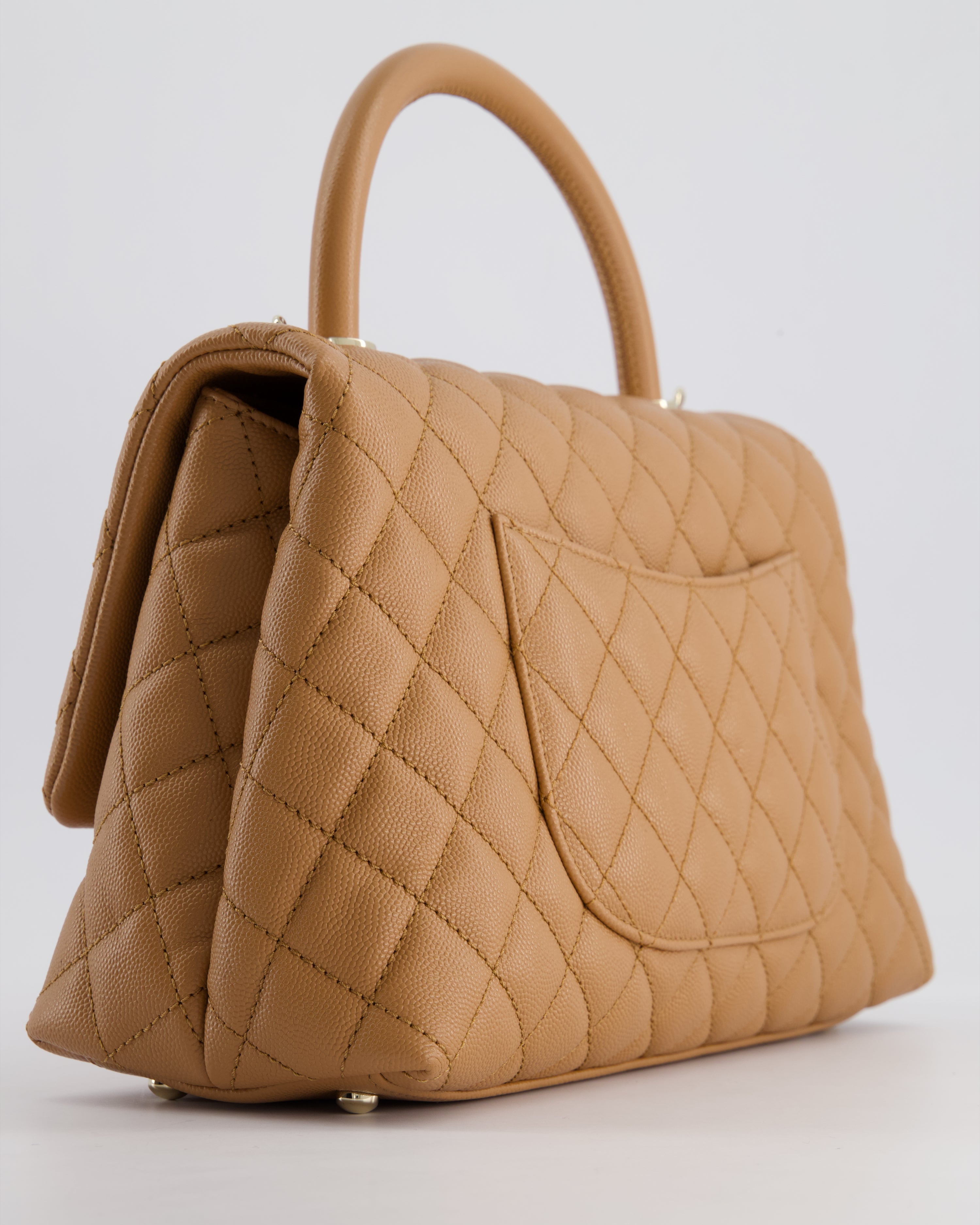 *RARE* Top Quality Chanel Medium Caramel Caviar Quilted Coco Flap Bag with Champagne Gold Hardware