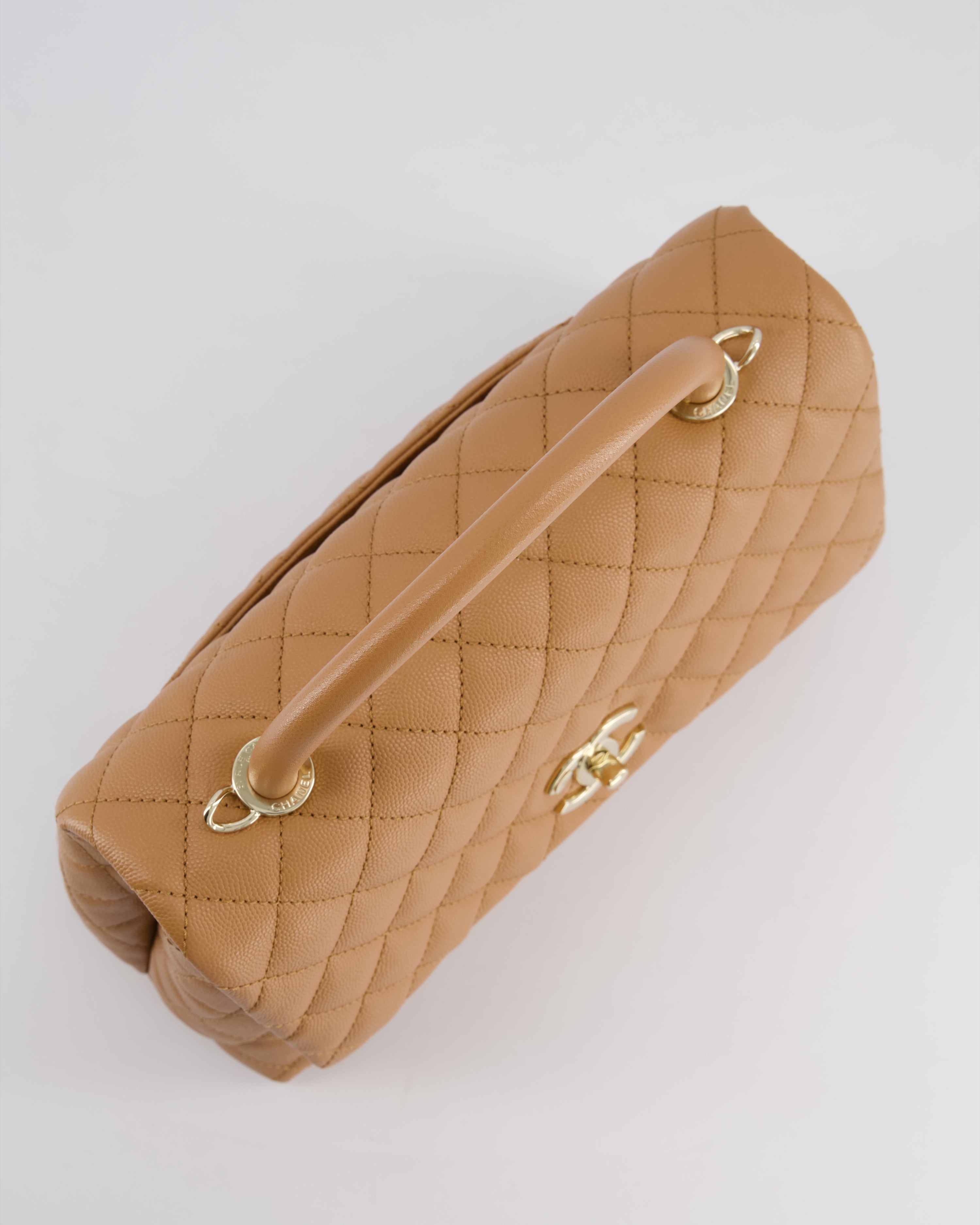 *RARE* Top Quality Chanel Medium Caramel Caviar Quilted Coco Flap Bag with Champagne Gold Hardware
