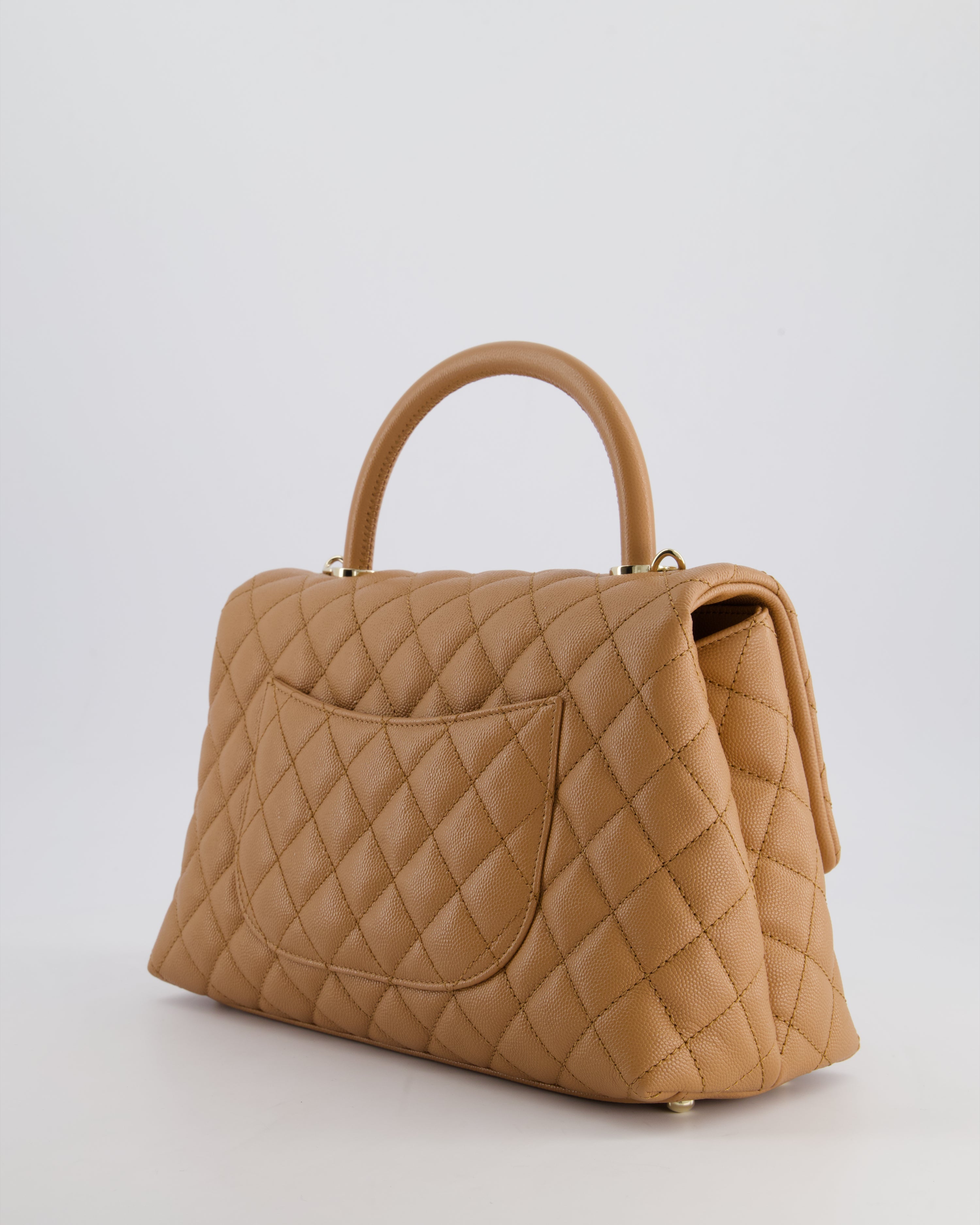 *RARE* Top Quality Chanel Medium Caramel Caviar Quilted Coco Flap Bag with Champagne Gold Hardware