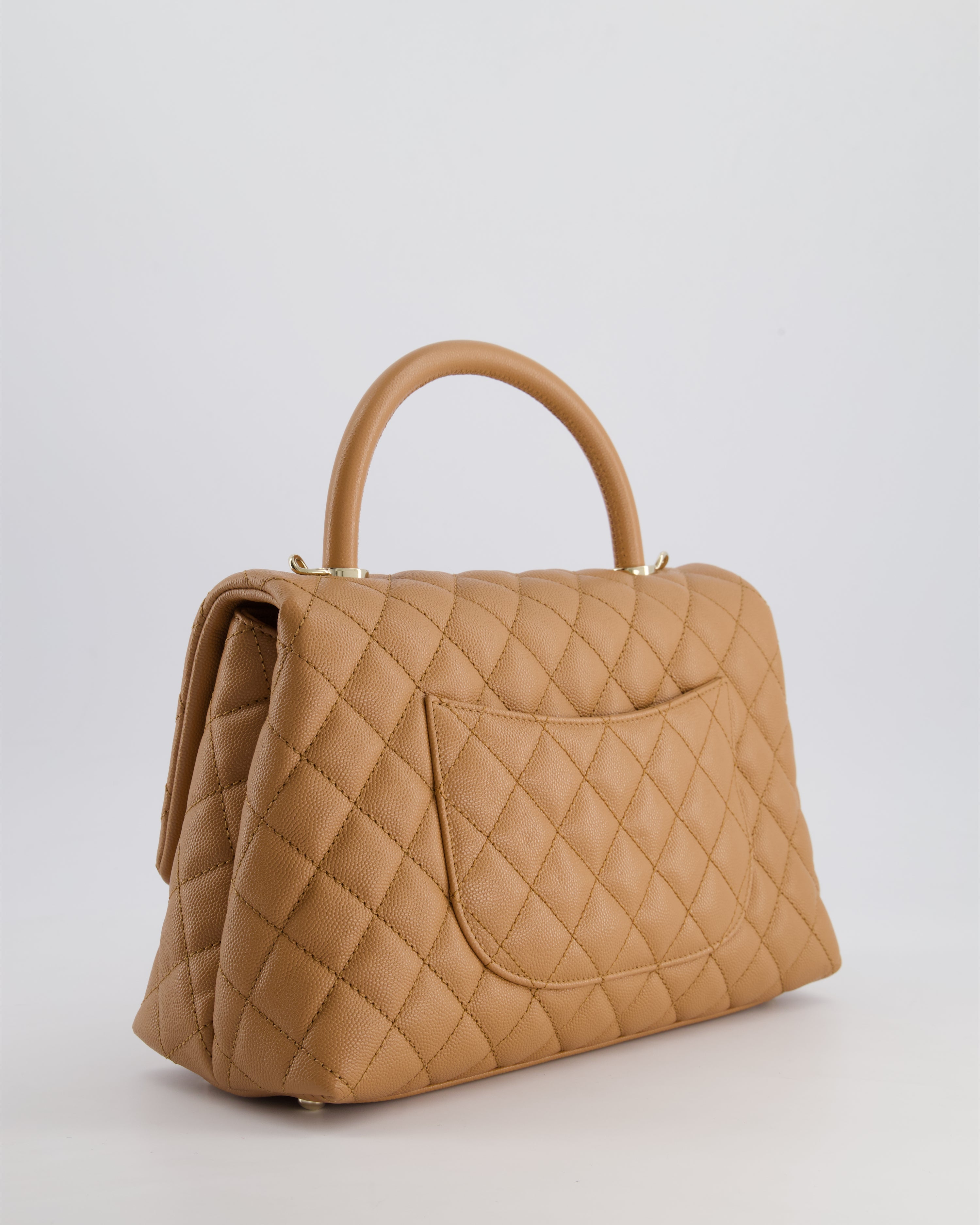 *RARE* Top Quality Chanel Medium Caramel Caviar Quilted Coco Flap Bag with Champagne Gold Hardware