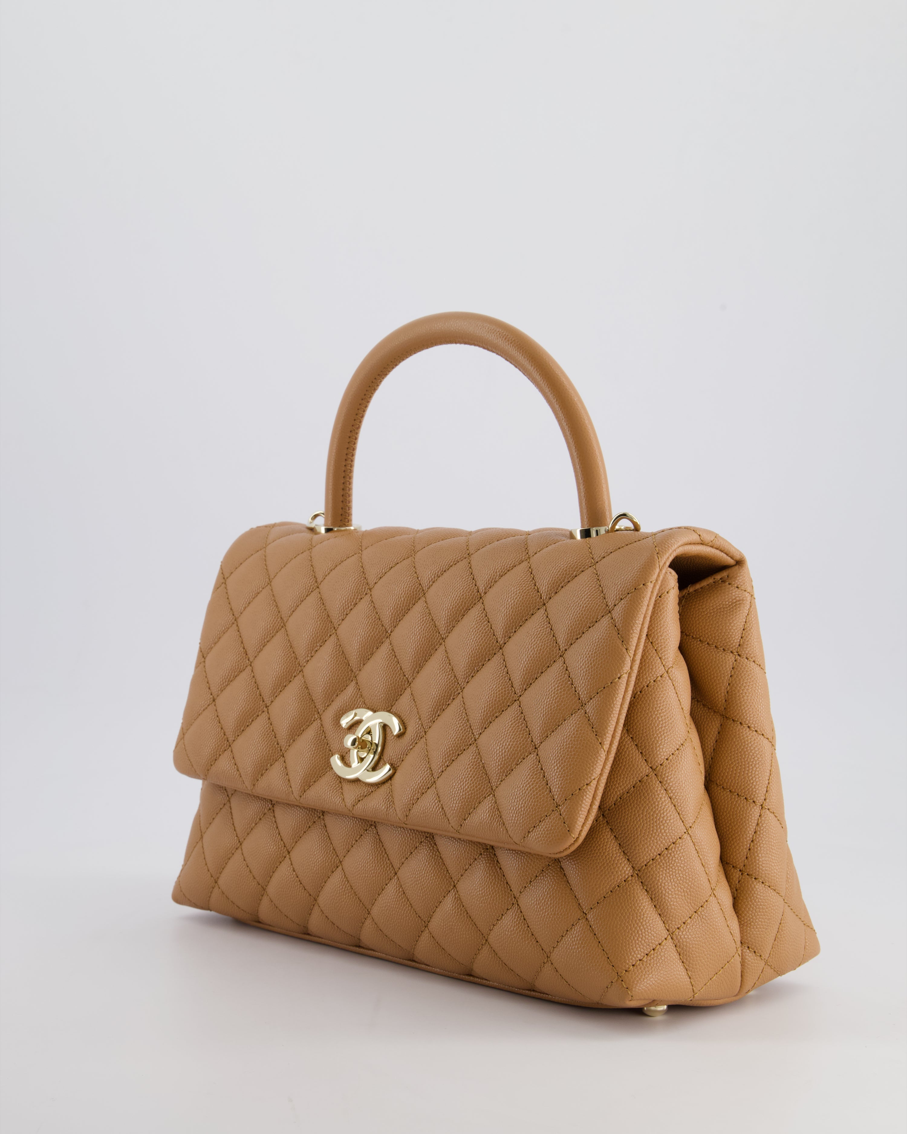 *RARE* Top Quality Chanel Medium Caramel Caviar Quilted Coco Flap Bag with Champagne Gold Hardware