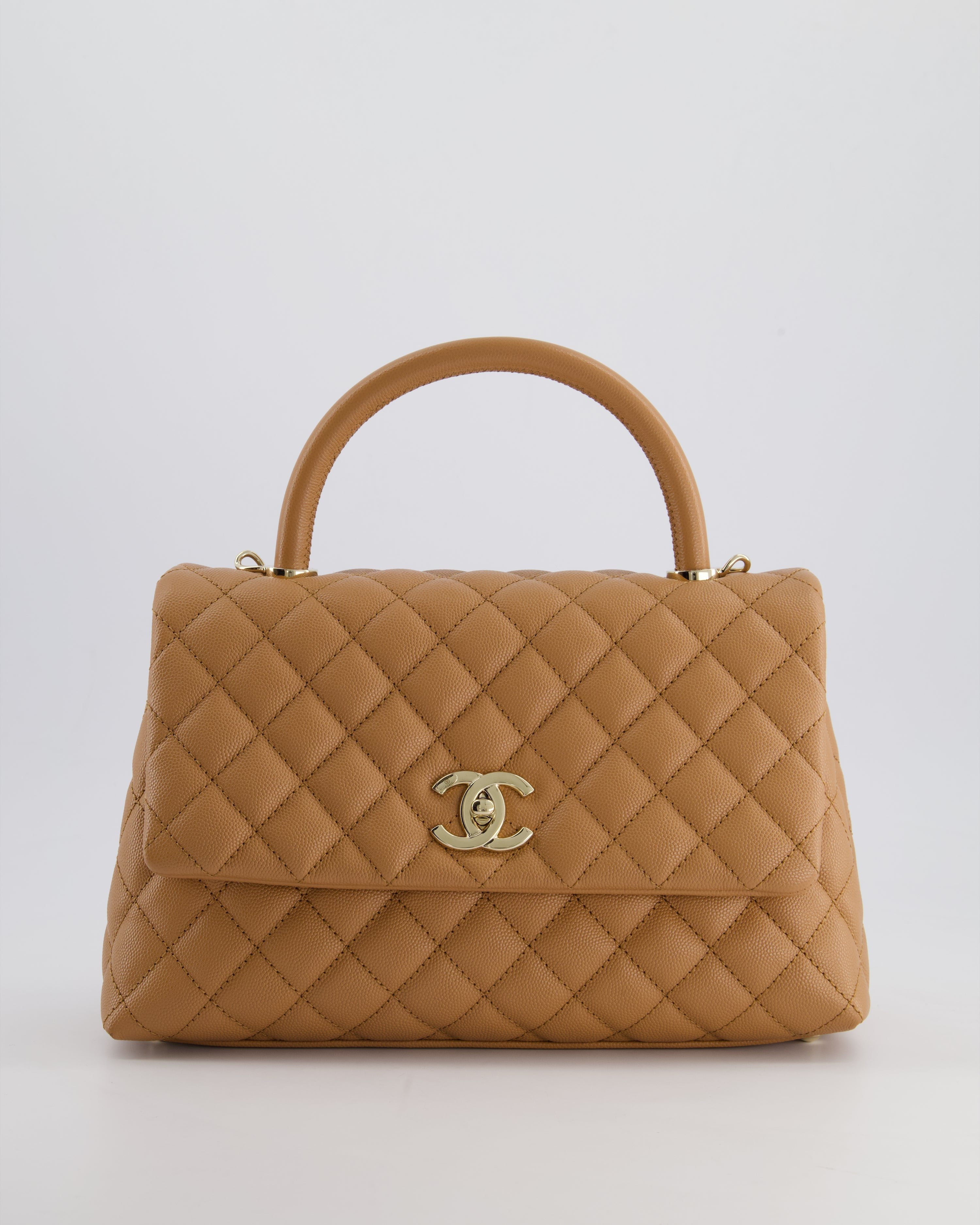 *RARE* Top Quality Chanel Medium Caramel Caviar Quilted Coco Flap Bag with Champagne Gold Hardware
