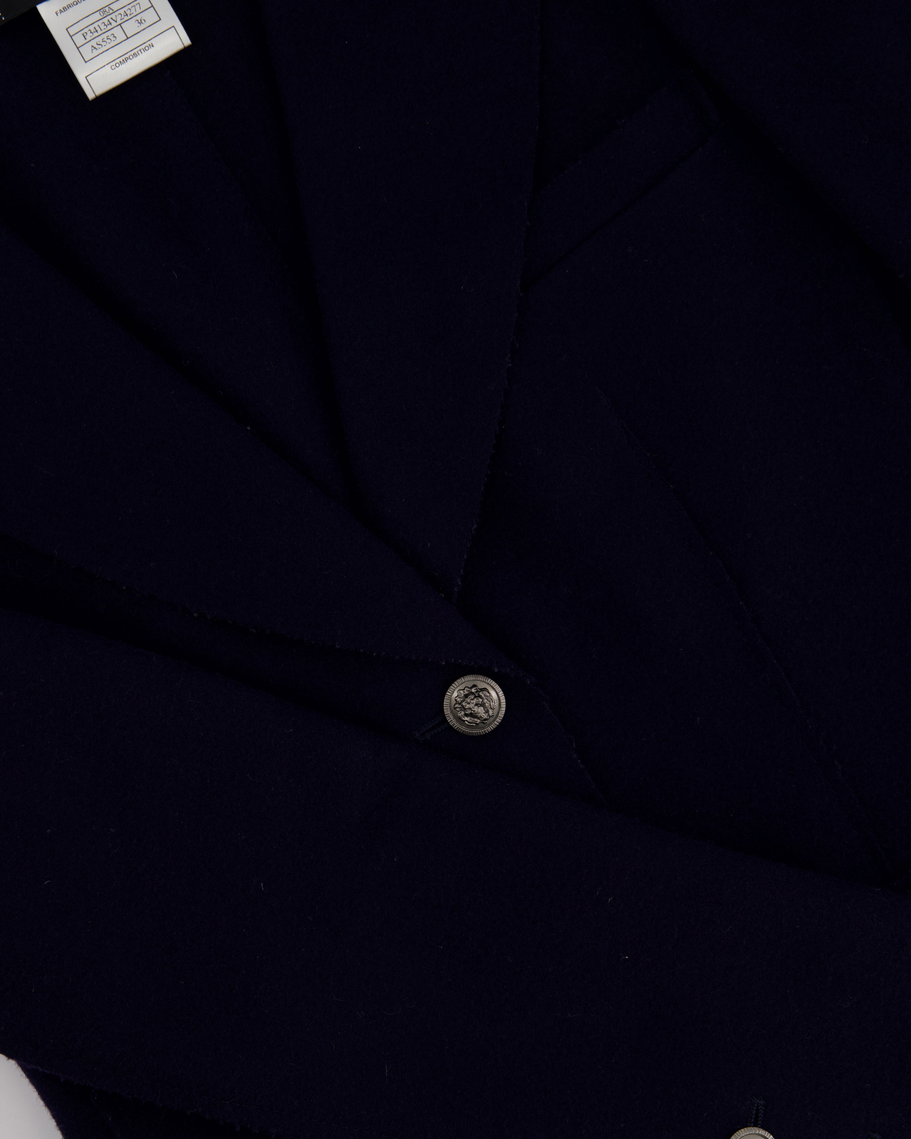 Top Quality Chanel Navy Wool Blazer Jacket with Silver CC Button Detail FR 36 (UK 8)