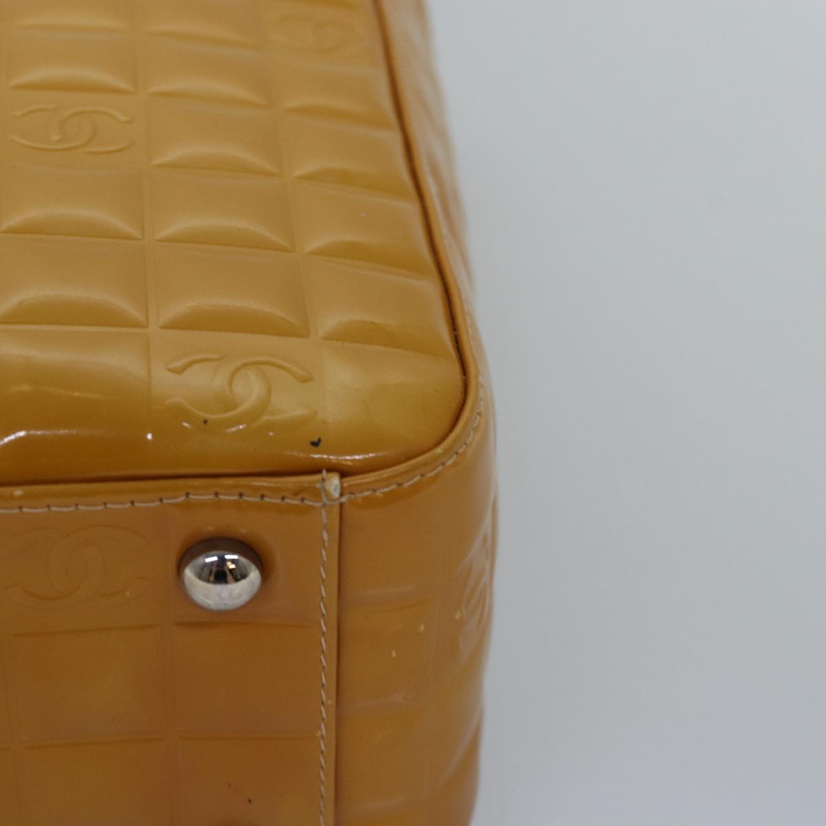 Top Quality Chanel Choco Bar Hand Bag Enamel Yellow CC Auth ac2997