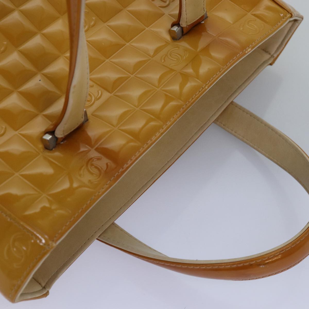Top Quality Chanel Choco Bar Hand Bag Enamel Yellow CC Auth ac2997