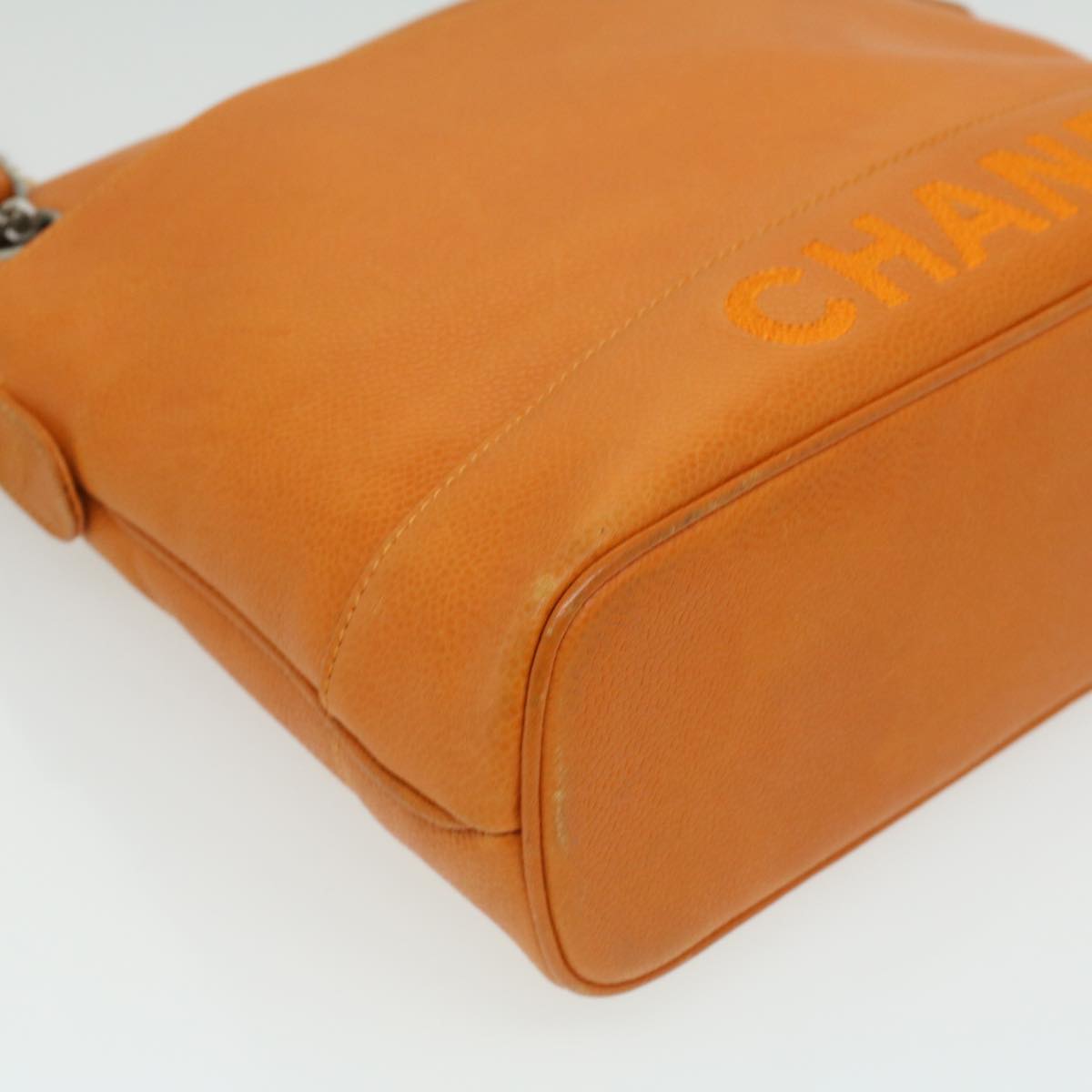 Top Quality Chanel Chain Shoulder Bag Caviar Skin Orange CC Auth ar8526