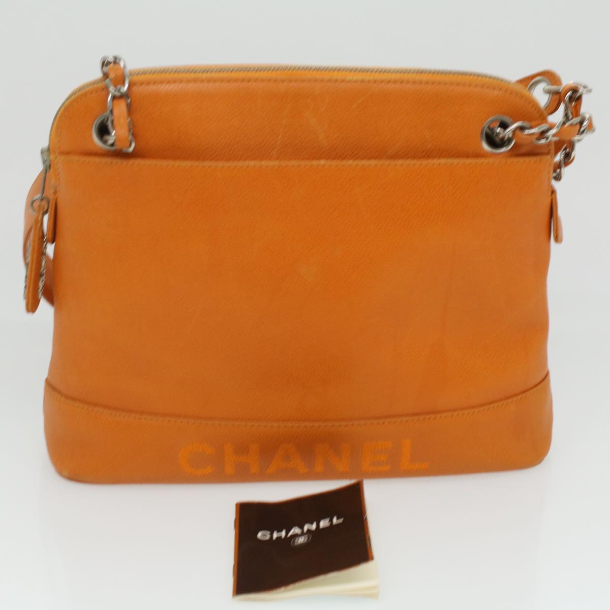 Top Quality Chanel Chain Shoulder Bag Caviar Skin Orange CC Auth ar8526