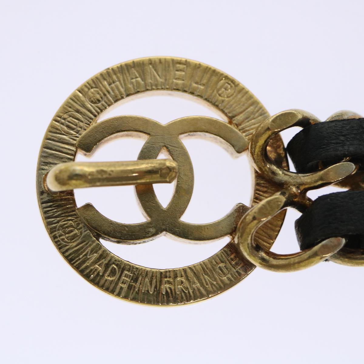 Top Quality Chanel Chain Belt Metal Leather Gold Tone Black CC Auth ar9801B