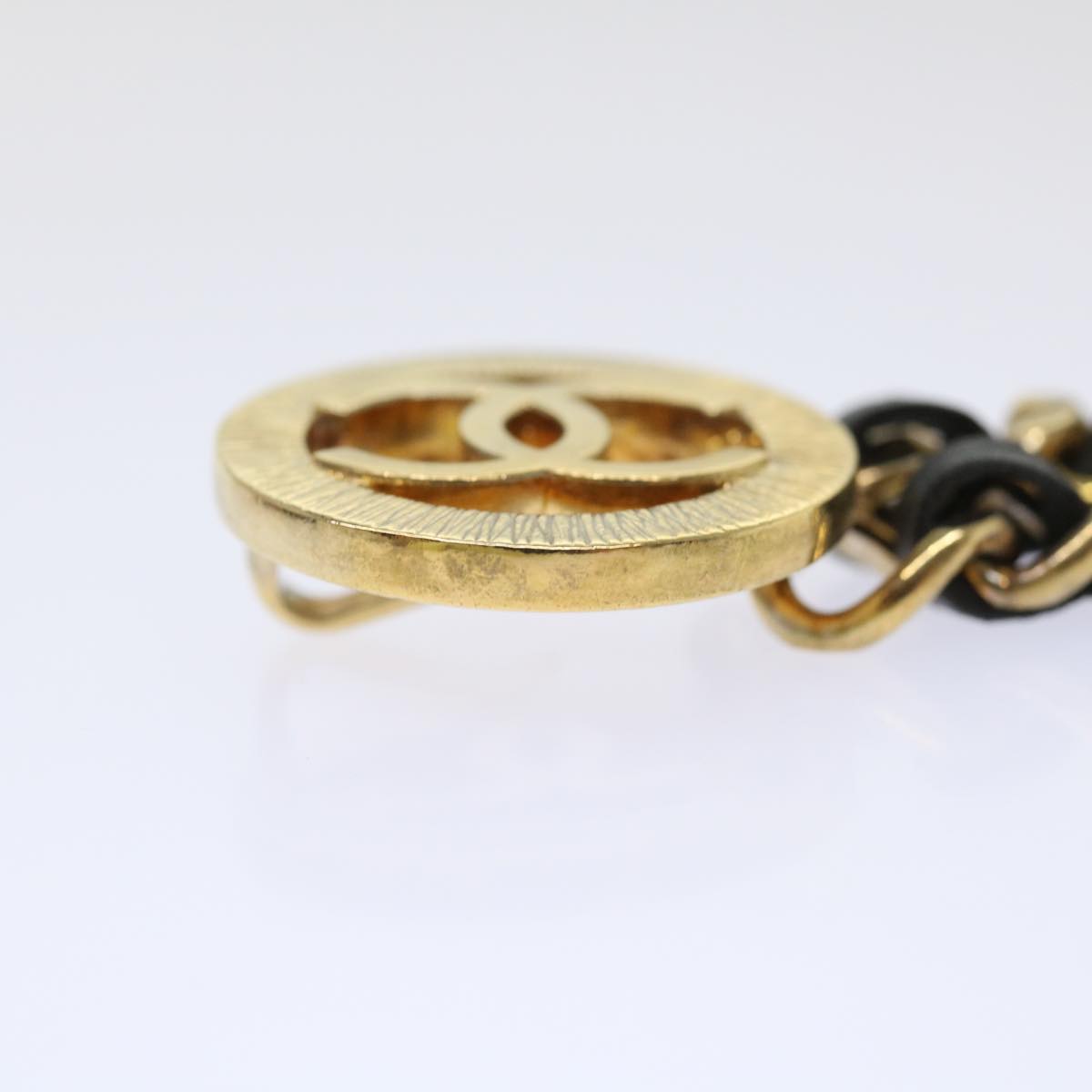 Top Quality Chanel Chain Belt Metal Leather Gold Tone Black CC Auth ar9801B