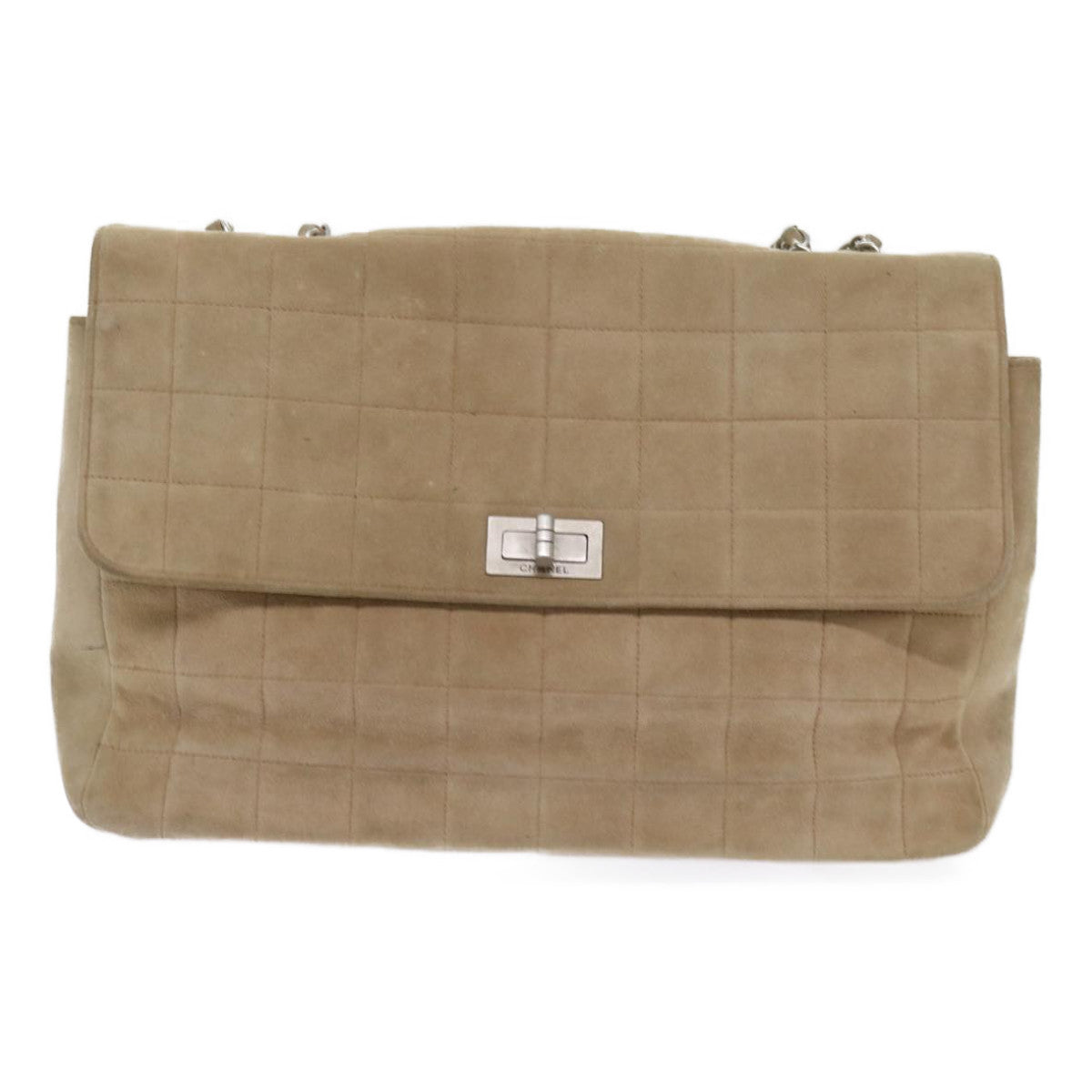 Top Quality Chanel Choco Bar Chain Shoulder Bag Suede Beige CC Auth bs11679