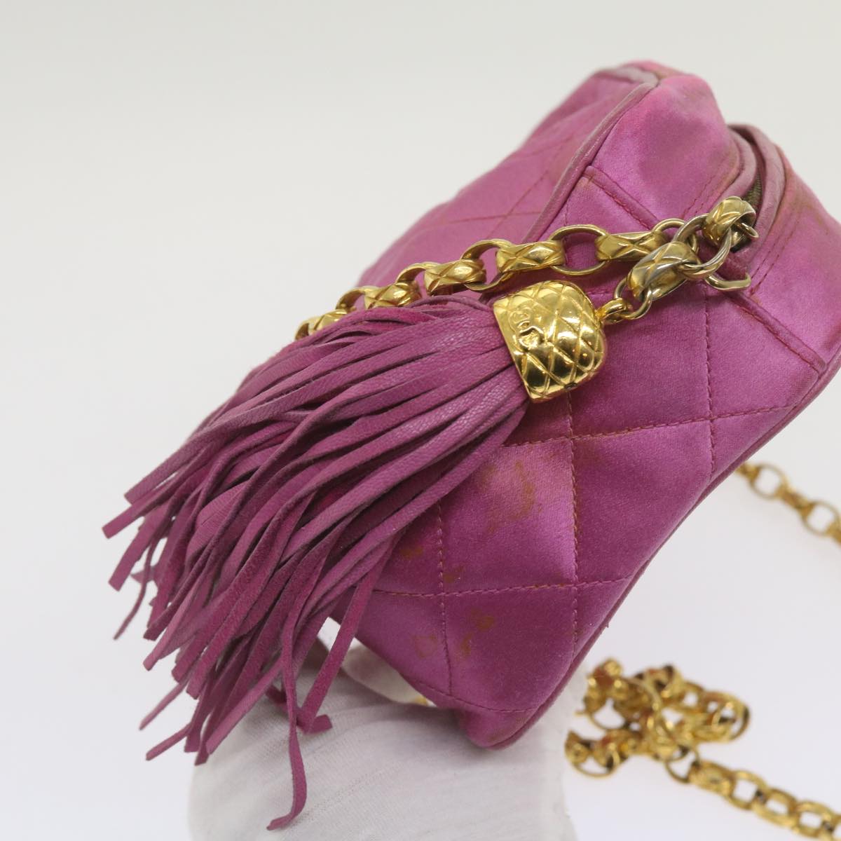 Top Quality Chanel Chain Shoulder Bag Satin Pink CC Auth bs12068