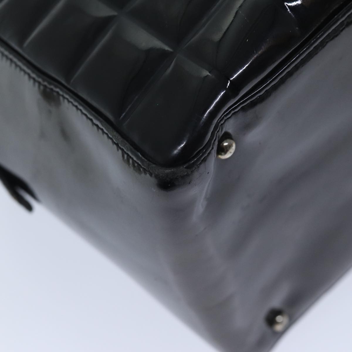 Top Quality Chanel COCO Mark Choco Bar Hand Bag Patent leather Black CC Auth bs13238