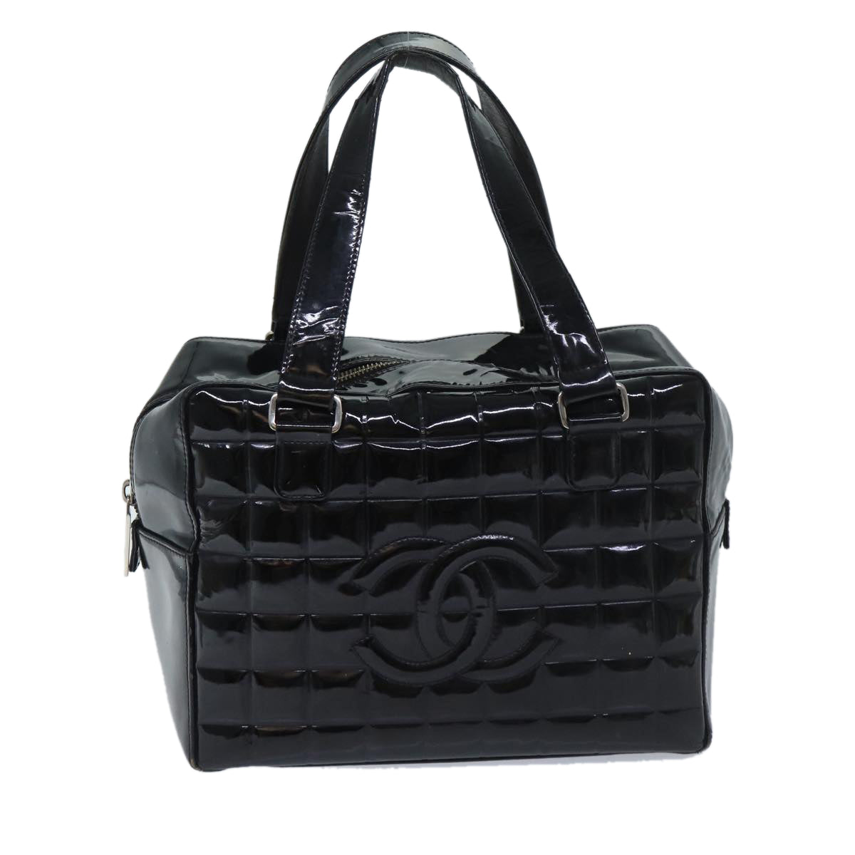 Top Quality Chanel COCO Mark Choco Bar Hand Bag Patent leather Black CC Auth bs13238